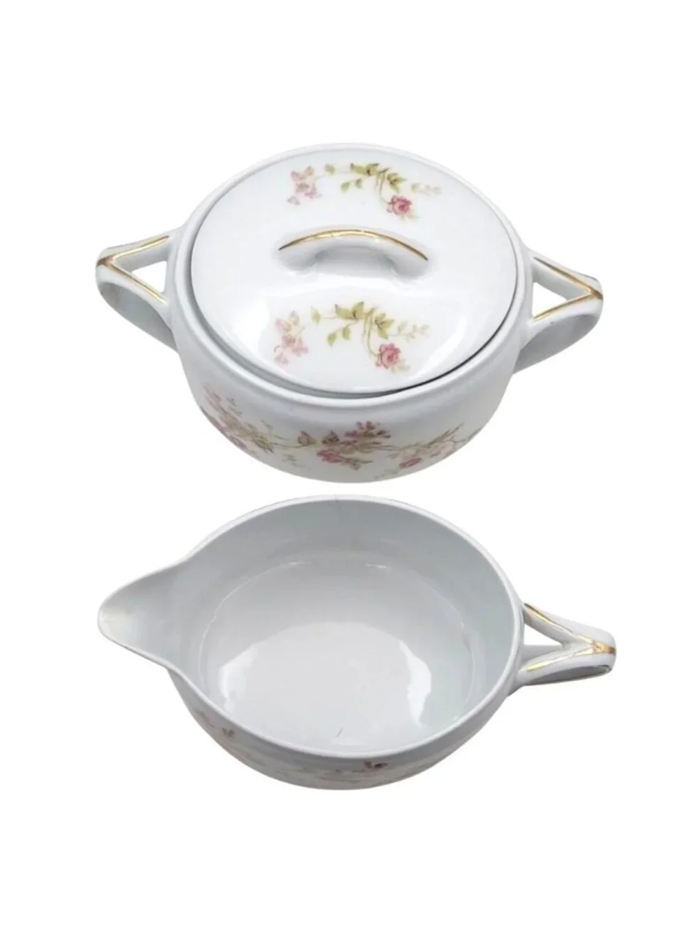 Porcelain Creamer Sugar Bowl Covered Set O&EG Royal Austria 1899 - 1918 Antique